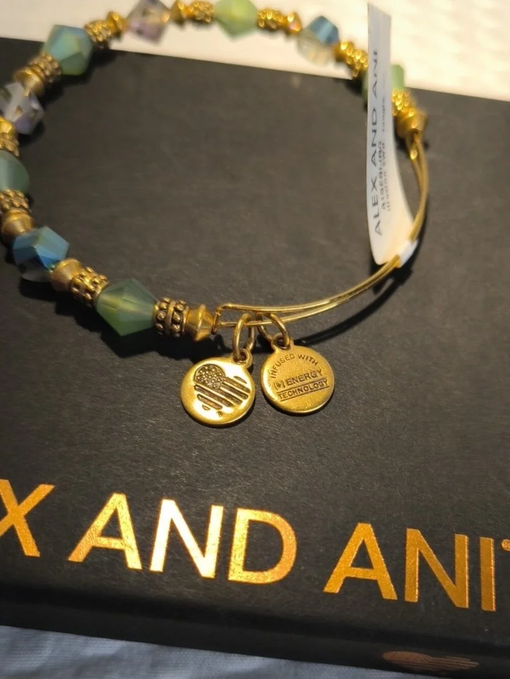 Alex and Ani Illusion Jungle Green, Blue  and Gold Beaded Bracelet